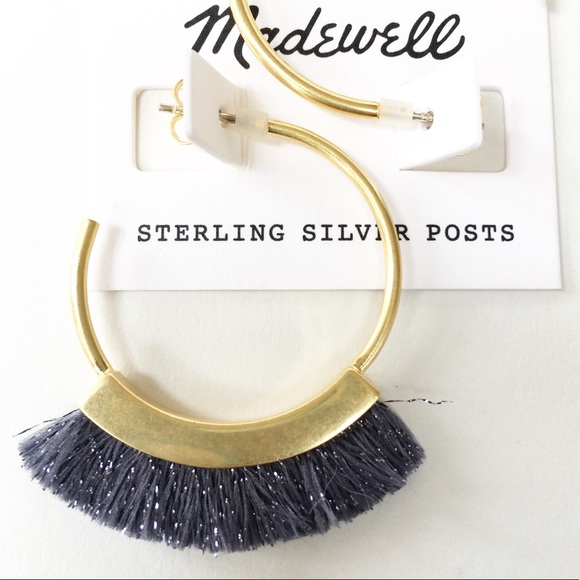 MADEWELL Fringe Hoop Earrings-Hematite Lurex-New - Picture 3 of 6